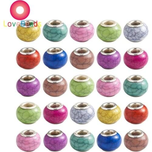 10Pcs/Lot Mixed Color DIY European Beads Crack Resin Murano Large Holes Spacer Beads for Bracelet Spacer Necklace Jewelry Making