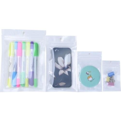 100pc White Clear Ziplock Plastic Storage Bags Self Seal Bag for Food Snack Electronics Components Reusable Packaging