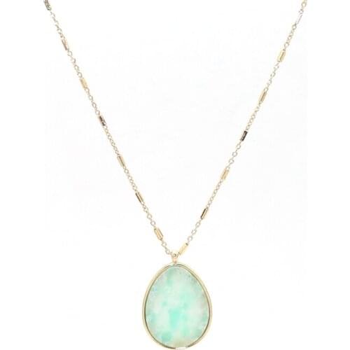 2018 new water drop stone pendant necklace multicolor White green stone long simple necklace women