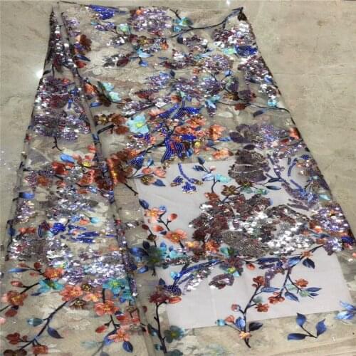 2019 High Quality African Lace Fabric French Net Embroidery lace Sequins fabric Tulle Lace Fabric For Nigerian party Dress b2-34