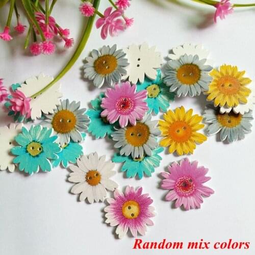 30pcs 35mm Flower shape buttons Wood Sewing Button Scrapbook Random 2 Holes Handmade DIY Decoration Sewing Accessories
