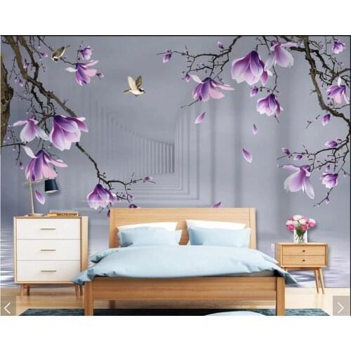 Beibehang 3d wallpaper High quality custom beautiful wallpaper fashion purple flowers butterfly jewelry TV background tapety