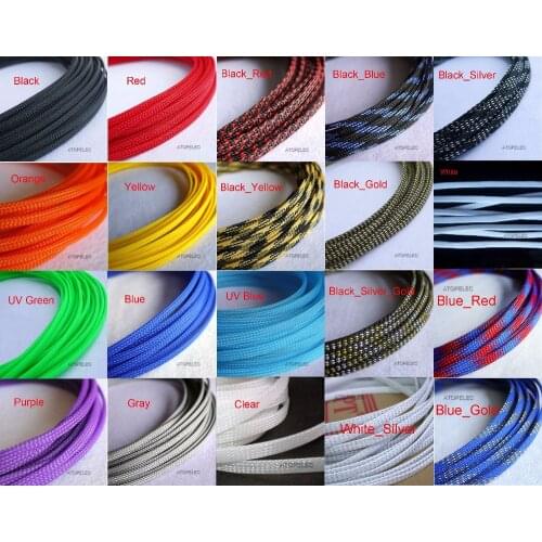 4mm Wide 5/32" TIGHT Braided PET Expandable Sleeving Cable Wire Sheath Black/Red/Yellow/Green/Blue/Purple/Gray/White/Clear