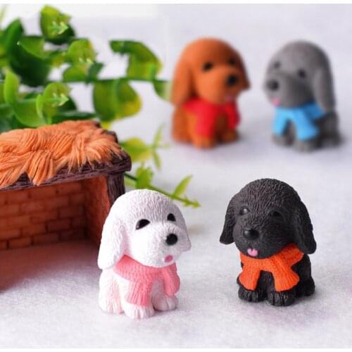 4 pcs Creative Scarf Puppy Decoration Micro Landscape Resin Crafts Simulation Animal Folk Crafts Small Gifts Miniature Garden