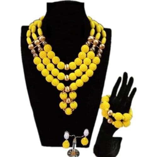 4UJewelry Nigerian Beads Necklace Jewelry Set For Weddings Yellow Balls Costume Jewellery Set For Women Free Shipping 2018 New