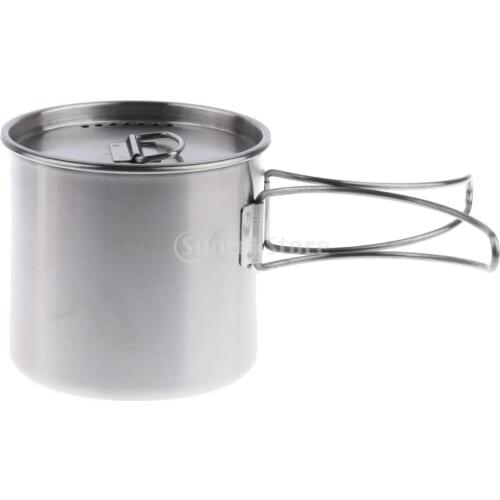 500ml Stainless Steel Outdoor Camping Cup Pot Bowl Backpacking Travel Cup with Lid & Foldable Handle
