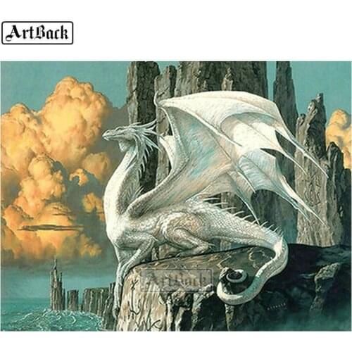 5d diy diamond painting white dragon picture full square animal dragon sticker diamond mosaic pterosaur craft home decoration