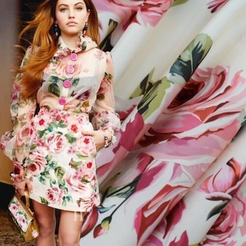 2018 new Rose butterfly digital painting stretch satin fabric for dress shirt tissu au metre patchwork telas tecido tecidos DIY