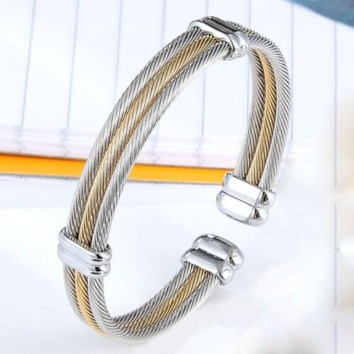 Adjustable Size Three-row Cable Bangle For Women Top Quality Stainless steel Women Jewelry Gold And Silver Color Bracelet