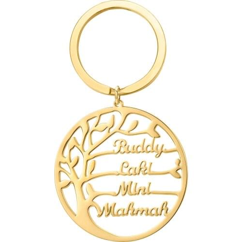 Custom Birthstone Tree of Life Keychains Stainless Steel Family Member Nameplate Pendant Tree Keyring Birthday Gifts for mom Dad