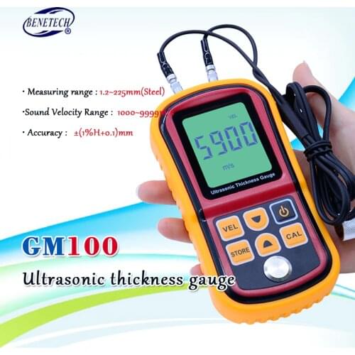 Digital Ultrasonic Thickness Gauge tester GM100 Digital LCD display 1.2 to 200MM Sound Velocity Meter with aluminium retail box