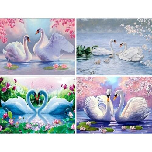 CraftArtGo 5D DIY Diamond Embroidery Swan Full Square Round Rhinestone Mosaic Painting Cross Stitch Flowers Diamond Kit