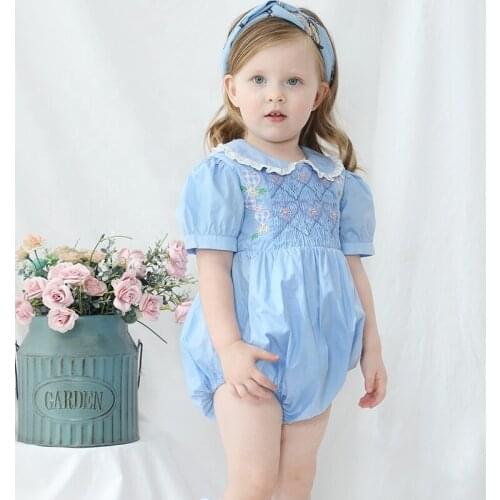 Kids boutique Clothes Girls Toddler Clothes Dress Short Sleeve Embroidered Baby Girls Smocked Romper Sister Clothes Kids Clothes