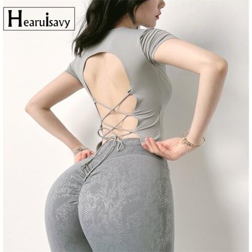 Sexy Hollow Bandage Sport Crop Top Padded Short Sleeve Yoga Fitness T Shirt Women Breathable Running Training Gym Workout Tops