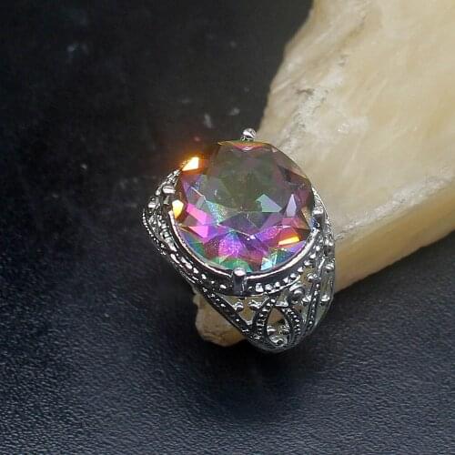 Gemstonefactory Jewelry Big Promotion Single Unique 925 Silver Rainbow Fire Topaz Hot Women Men Gifts Band Rings 7# 20212865