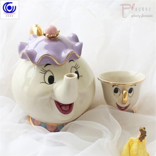 Hot sale New Cartoon Beauty and The Beast Tea Set Teapot Cup jar Mrs Potts Chip Mug Kettle Milk Coffee Sugar Xmas birthday Gift