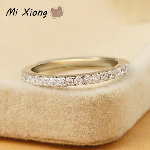 Mi Xiong s925 sterling silver single row diamond round ring boho style elegant fresh charm ladies engagement brand jewelry