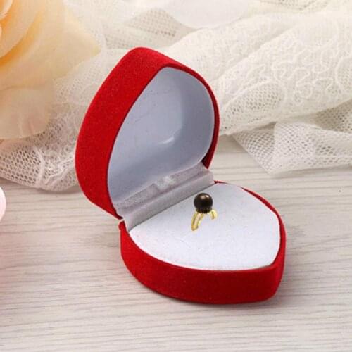 Red Ring Storage Box Exquisite Flocking Heart Shape Gift Jewelry Organizer for Engagement Cute Display Box Jewelry Packagings