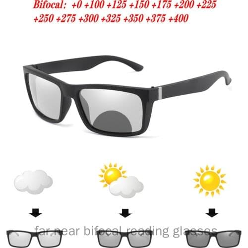 Mens Photochromic Bifocal Reading Glasses Transition Big Frames Far Near Presbyopia Sun Glasses Outdoor Riding Goggles NX
