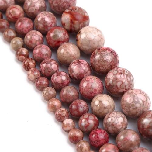 Natural Red Chrysanthemum Round Loose Beads for Jewelry Making Accessories 6 8 10 12mm Necklace Bracelet DIY