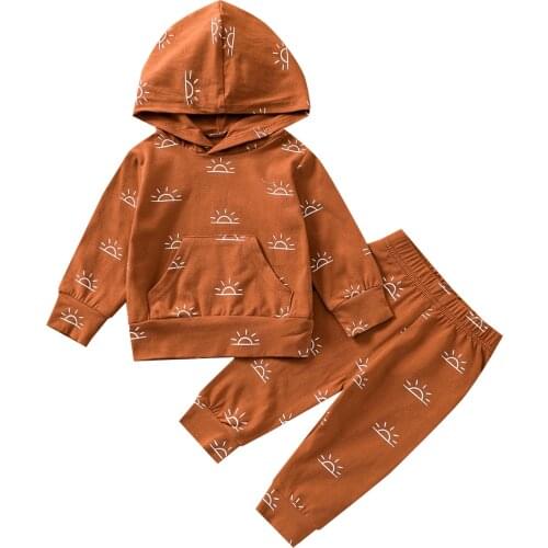 Citgeett Autumn Toddlers Baby Girls Boys Outfits Sun Print Hooded Long Sleeve Sweatshirt + Casual Pants Clothes Set 0-24Months