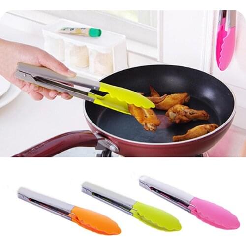 Food Grade Silicone Food Tong Kitchen Tongs Cooking Clip Bread Clamp Salad Stainless Steel Handle BBQ Tools Kitchen Utensil