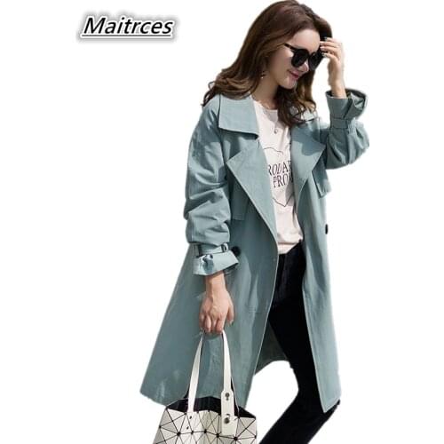 Spring Womens Trench Coat 2018 Streetwear Casual Windbreaker Coats Women Solid Long Double Breasted Female plus size FY011