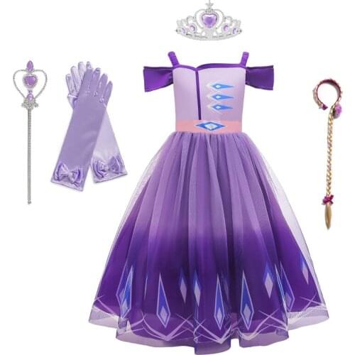 Snow Queen 2 Purple Girls Elsa Dress Off Shoulder Halloween Costume Child Christmas Children Gowns Infant Chrismas Kids Holiday