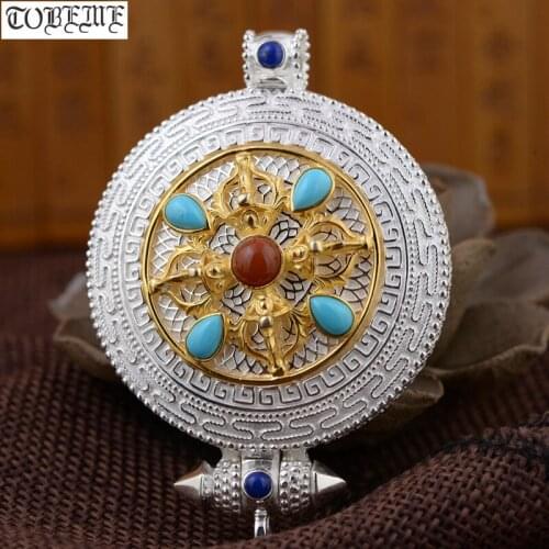 100% 925 Silver Tibetan Gau Box Pendant 925 Sterling Buddhist Vajra Dorje Prayer Box Pendant Tibetan Ghau Box Pendant