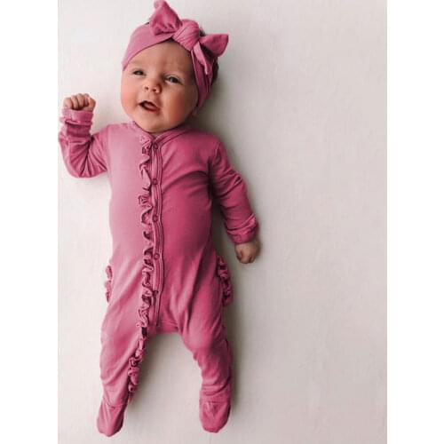 Spring Fall 95% Cotton Headband+romper Cute Solid Ruffles Little Brother Baby Girl&Boys Clothes Babygirl Onesie New Born Baby