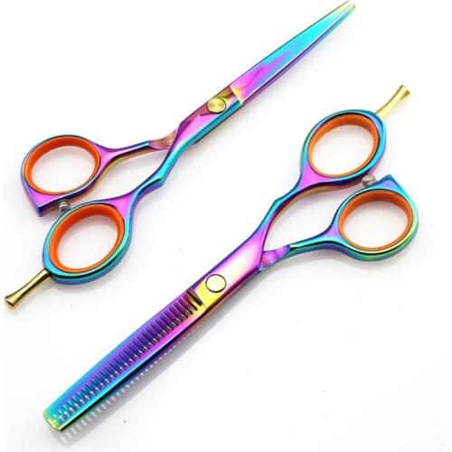 Professional japan 440c 5.5 '' rainbow hair scissors cutting barber makas scisors haircut thinning shears hairdressing scissors