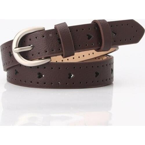 PU Waist Belt Women Casual Wild Cutout Long Dress Band Female Round Buckle Heart Hole Solid Waistband Girls Girdle Lady