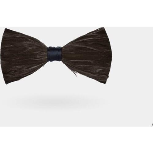 Luxury Men Nature Feather Bow Tie, Deep Coffee, Hand Made, with Gift Box for Wedding Party Business Dress