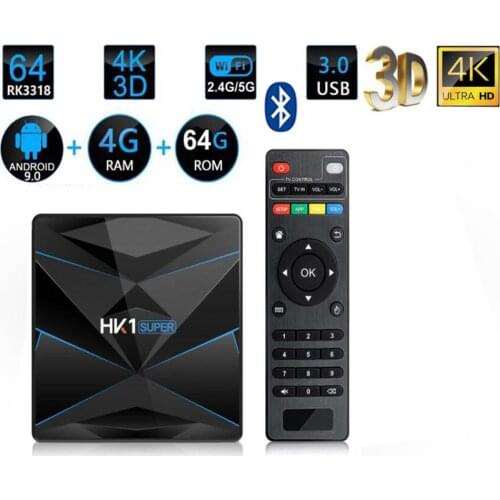 5PCS HK1 Super Smart TV Box Android 9.0 RK3318 Quad Core 4GB 128GB Max 2.4G/5G Dual WiFi USB3.0 BT4.0 4K H.265 UHD Media Player