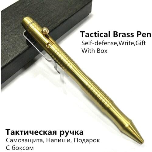 Tactical Self-defense Copper Pen EDC Outdoor Tools Brass Head Portable Gel Pen Sign Gift Box Pencil Clip Survival Kit Camping