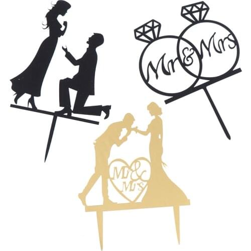 Wedding Cake Topper Bride Groom Mr Mrs Wedding Decorations Acrylic Black Gold Cake Toppers Mariage Party Supplies Adult Favors