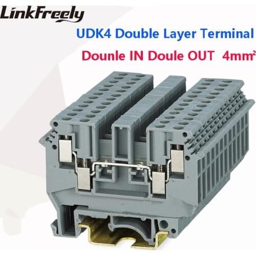 UDK4 2pcs 2 IN+2 OUT Double Layer Electrical Wire Screw Terminal Connectors UK1.5 UK2.5 UK3N UK5N UK10N Splice Crimp Terminal