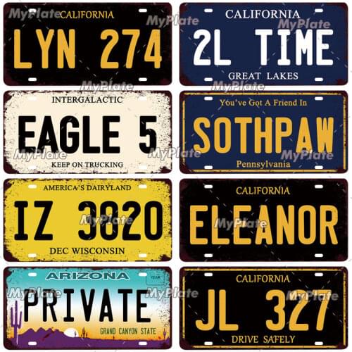 Vintage Metal Poster USA New York California Car Number Metal License Plate Decor Wall Bar Pub Garage Tin Signs & Plaques Custom