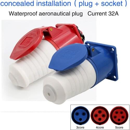 Waterproof industrial plug socket 3core 4core 5core hole 32A connector darkly installed aviation socket