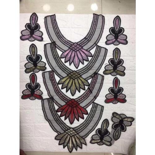Organza base polyester embroidery double color set collar patch, 3 pcs per set,XERY191026C
