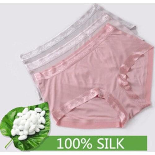 High Quality Knitted Silk Panties Female 100% Mulberry Silk Plus Size Mid Waist Seamless Briefs M/L/XL Free Shipping