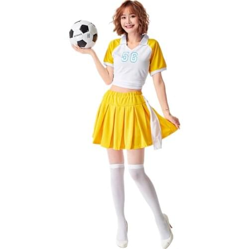 Women Japanese High School Cheerleading Costume Sexy Tops With Mini Pleated Skirt Lingerie Gleeing Cheerleader Schoolgirls S-XL