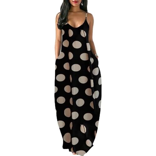Summer Dress Women 2021 Polka Dot Print Sexy Deep V-neck Bohemian Spaghetti Long Dresses Womens Loose Casual Large Size Vestido