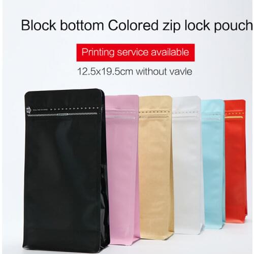 1/2 pound 8oz coffee bean block bottom stand up pouch with zipper matte colorful aluminum foil zip lock flat bottom top open bag