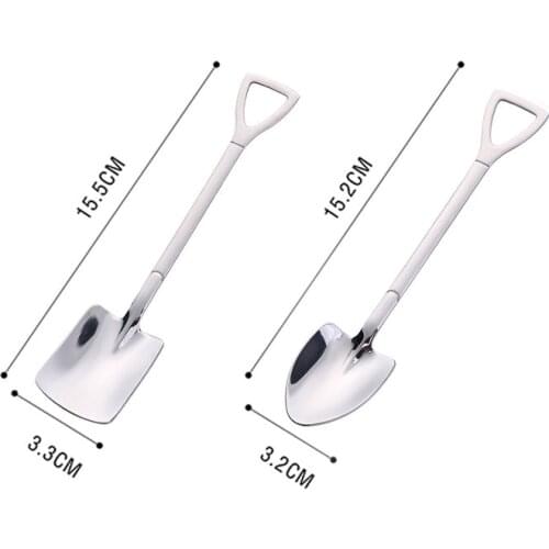 1/2Pcs Stainless Steel Iron Shovel Spoon Coffee Ice Cream Spoon Engineering Shovel Retro Cute Square Head Spoon