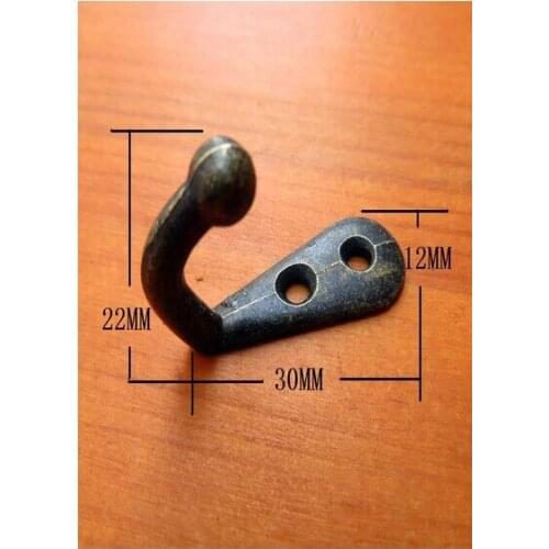 10pcs/lot Antique Brass Hook Wall Hook Hat Coat Robe Hooks With install screw 12x30x22mm