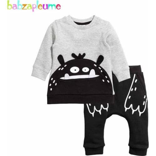 2Piece/2020 Baby Spring Outfits For Kids Clothes Boys Cartoon Cute Print Long Sleeve T-shirt+Pants Children Clothing Sets BC1413