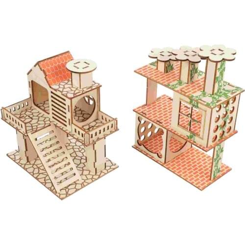 2pcs Hamster Wooden House Exquisite Pet Nest Habitat Creative Hamster Villa