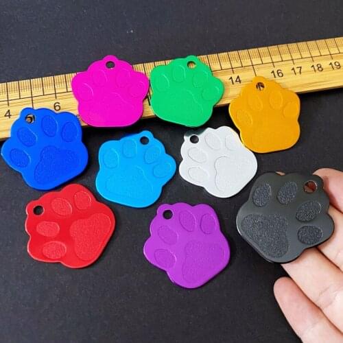 30pcs Wholesale Samples Order Aluminum Anodized Dog Paw Pet Cat Tags Customized Blank Id Name Tags Pendant