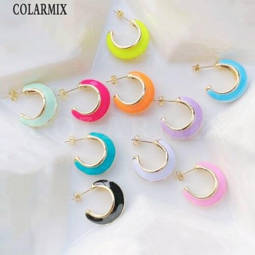 8 Pairs Summer color Enamel earrings Round Mix color metal Hoop earrings women earrings Gift for women jewelry 51709